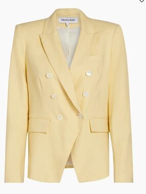 Veronica Beard Double-Breasted Dickey Blazer in Pale Yellow Chammomile sz 4